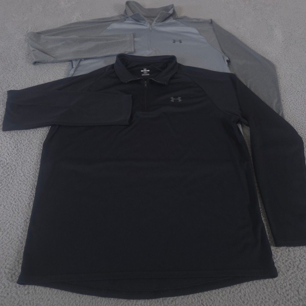 LOT OF 2 Under Armour Shirt Mens 2XL‎ Black Grey Velocity 2.0 1/4 Zip Pullover